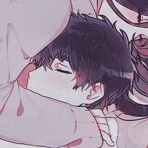 Intimate Anime Couple Illustration with Soft Pastel Tones and Gentle Embrace HD phone wallpaper