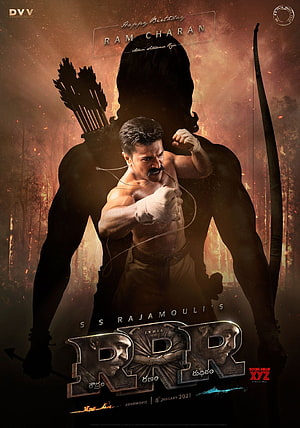 Ram Charan as RRR Movie Character in Dramatic Action Poster HD phone wallpaper