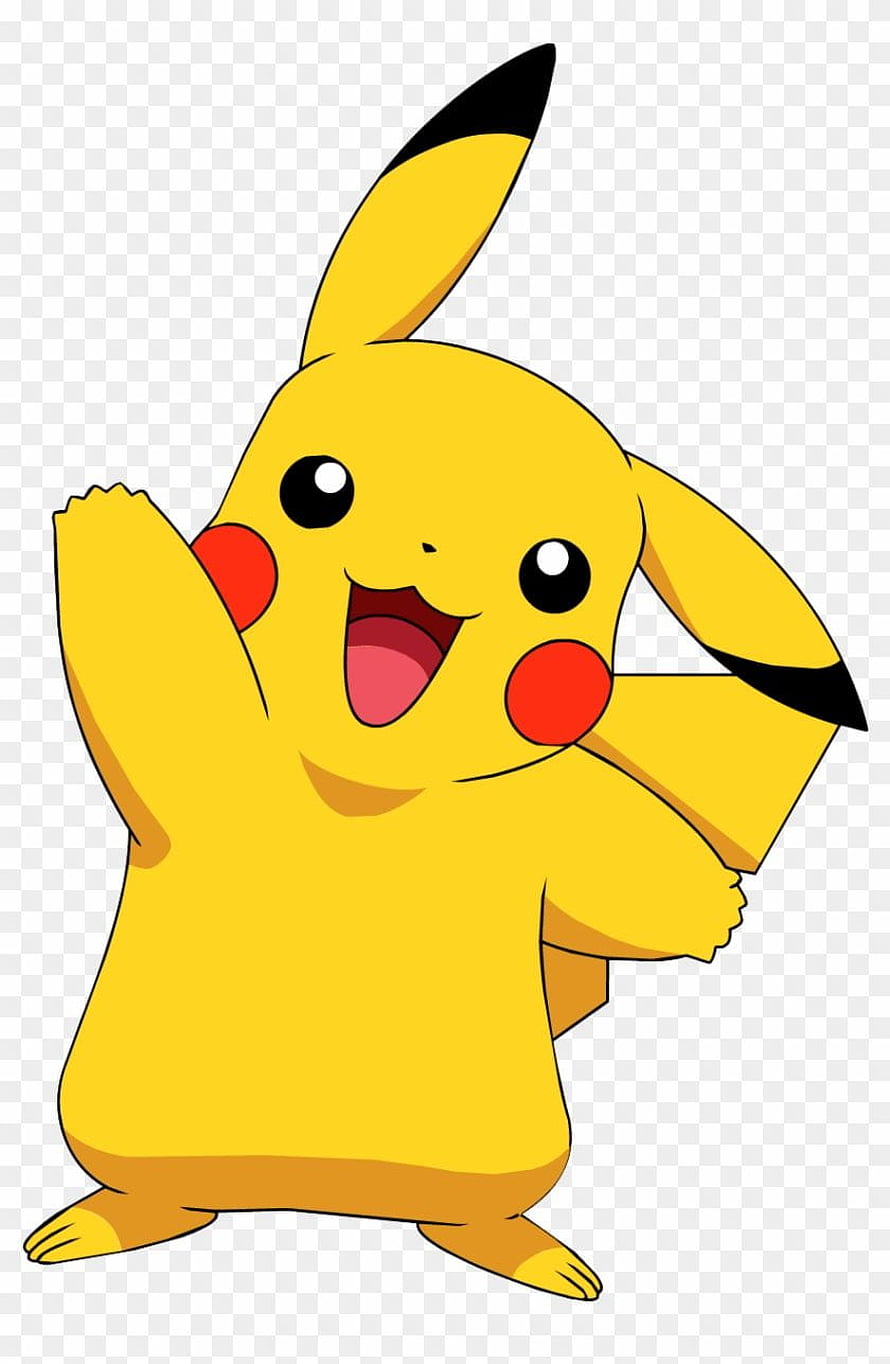 Cheerful Chubby Pikachu Waving with Open Mouth on Transparent Background HD phone wallpaper