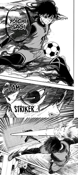 Yoichi Isagi Striker Moment in Blue Lock Manga Panel HD phone wallpaper