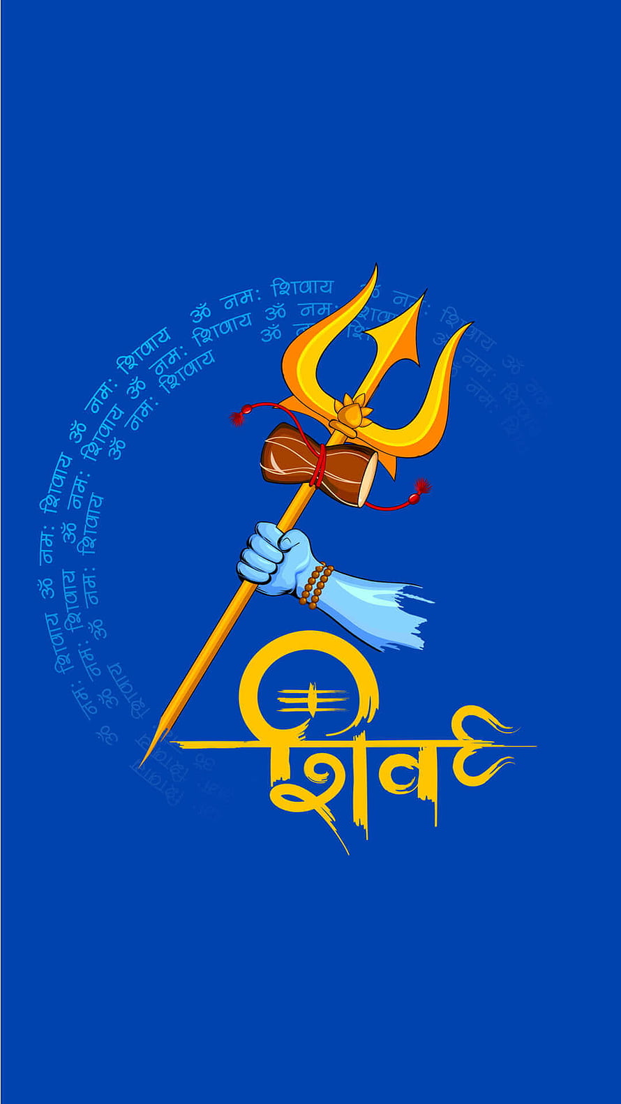 Lord Shiva Trishul and Rudraksha Beads Digital Illustration on Blue Background HD phone wallpaper