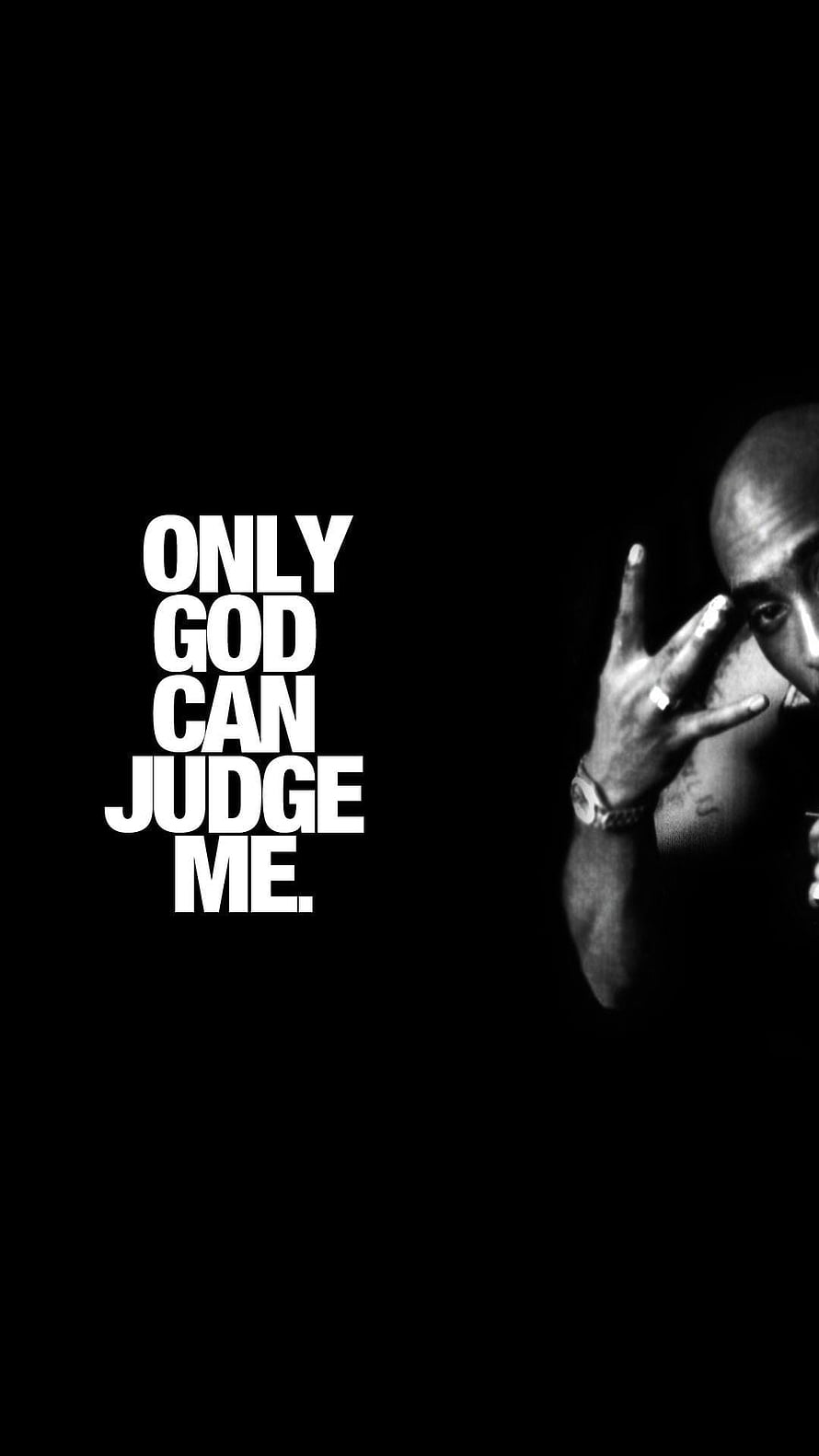Black and White Portrait of a Man with Hand Gesture and Bold Typography HD phone wallpaper