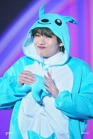 Kim Taehyung in a Cute Blue Animal Onesie on Stage HD phone wallpaper