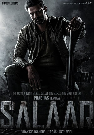 Prabhas as Salaar in Dark Action Movie Poster with Rifle HD phone wallpaper