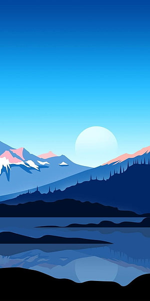 Minimalist Mountain Landscape with Lake Reflection and Sunrise HD phone wallpaper
