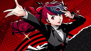 Kasumi Yoshizawa from Persona 5 Royal in a dynamic pose with a mask and red hair HD wallpaper