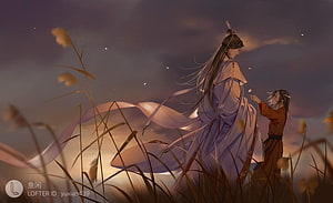 Hualian and TGCF in a Serene Twilight Reedscape HD wallpaper