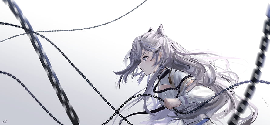 Vestia Zeta Anime Character with Silver Hair and Chains HD wallpaper