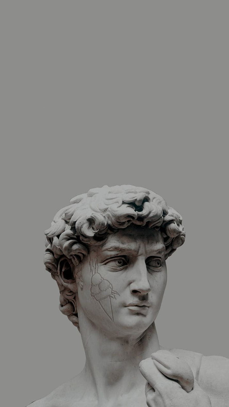 Monochrome Portrait of the David Statue with a Subtle Ice Cream Sketch on the Cheek HD phone wallpaper