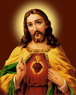 Sacred Heart of Jesus Religious Painting with Golden Halo and Crown of Thorns HD phone wallpaper