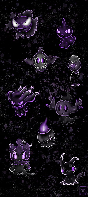 Neon Ghost Type Pokemon Halloween Collection with Purple Glow Effects HD phone wallpaper