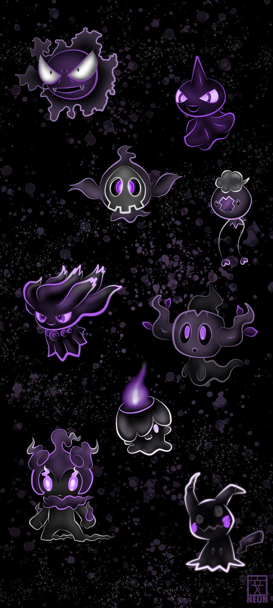 Neon Ghost Type Pokemon Halloween Collection with Purple Glow Effects HD phone wallpaper