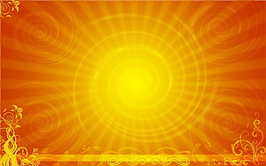 Vibrant Orange Sunburst Abstract Background with Floral Corner Ornaments HD wallpaper