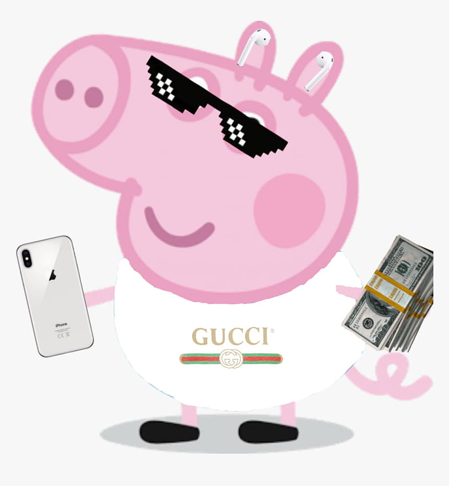 Peppa Pig in Gucci Shirt Wearing Pixelated Sunglasses Holding iPhone and Cash HD phone wallpaper