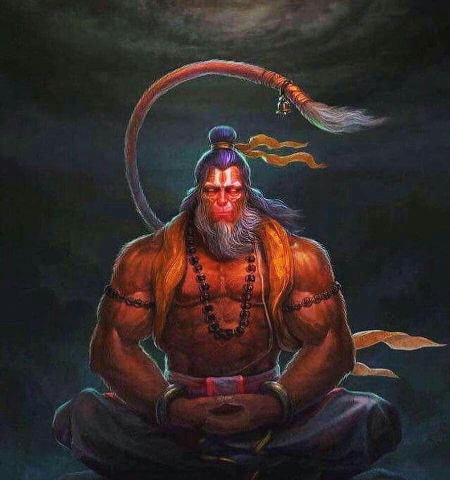 Hanuman Meditating in Lotus Pose with Rishi Mukut and Mala Beads HD phone wallpaper