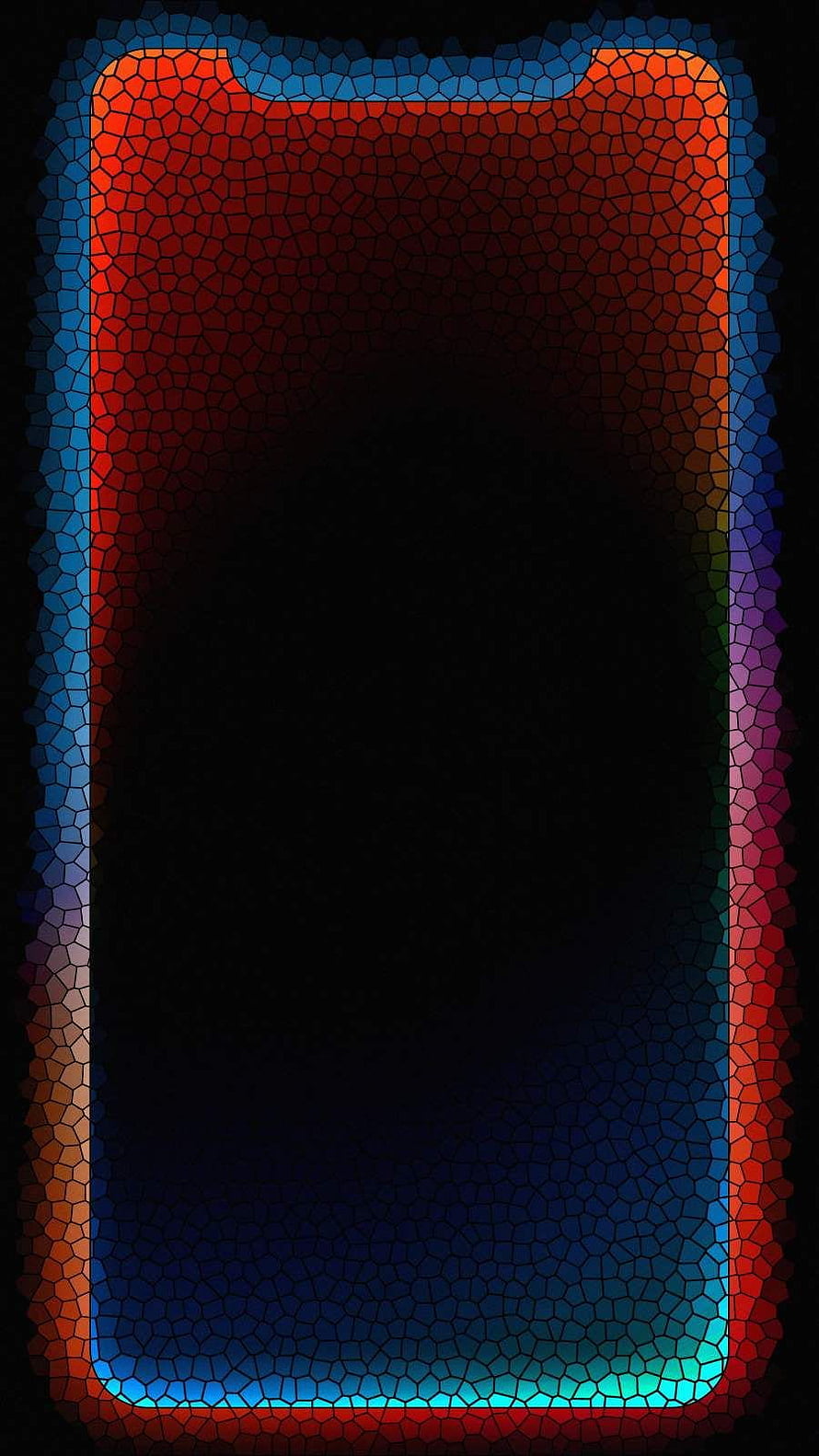 Neon Mosaic Phone Frame with Vibrant Red and Blue Hexagonal Border on Black Background HD phone wallpaper