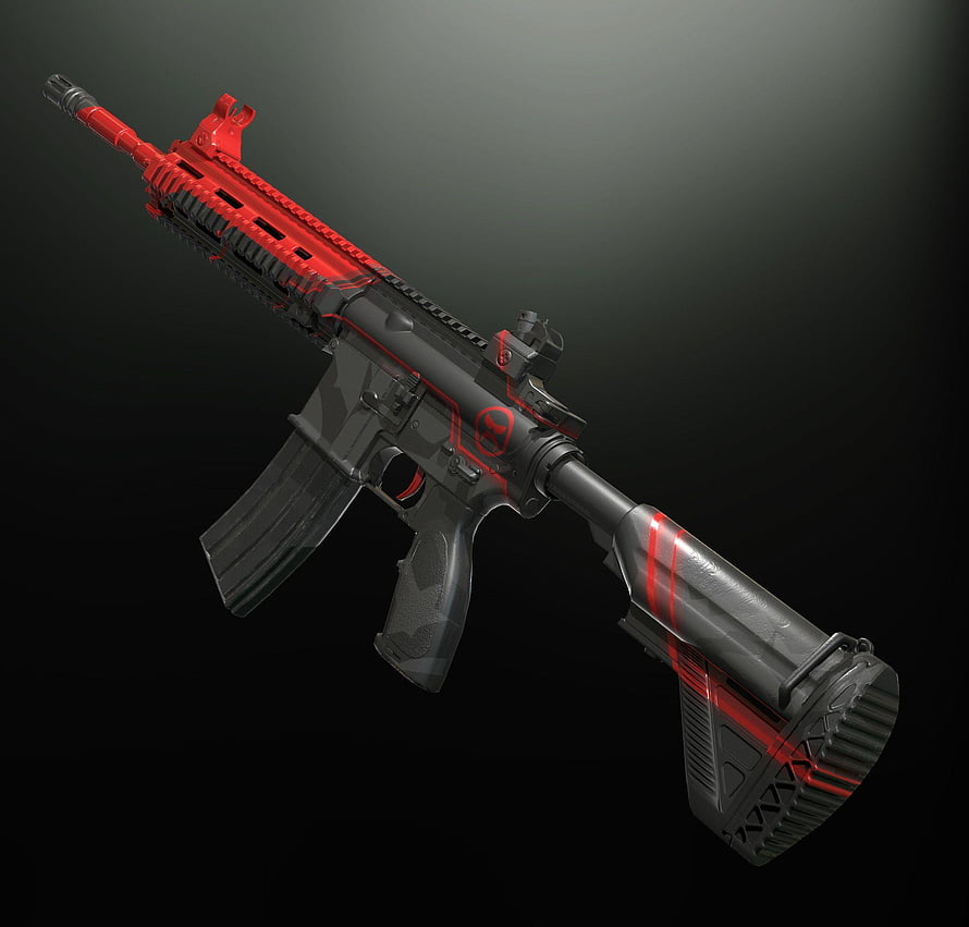PUBG Mobile M416 Red and Black Camouflage Weapon Skin Render HD wallpaper