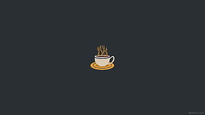 Minimalist Steaming Coffee Cup Icon on Dark Charcoal Background HD wallpaper