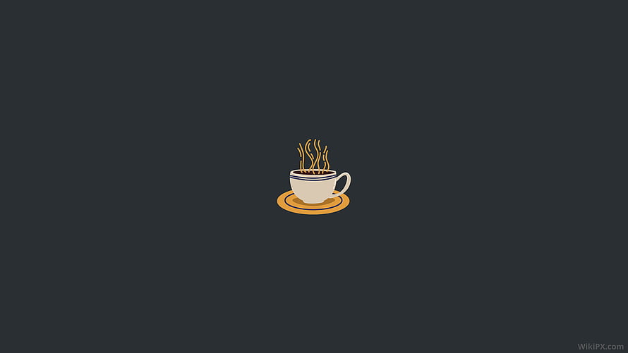 Minimalist Steaming Coffee Cup Icon on Dark Charcoal Background HD wallpaper
