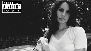 Lana Del Rey in black and white portrait with Parental Advisory label HD wallpaper