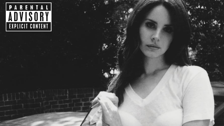 Lana Del Rey in Black and White Portrait with Parental Advisory Label HD wallpaper