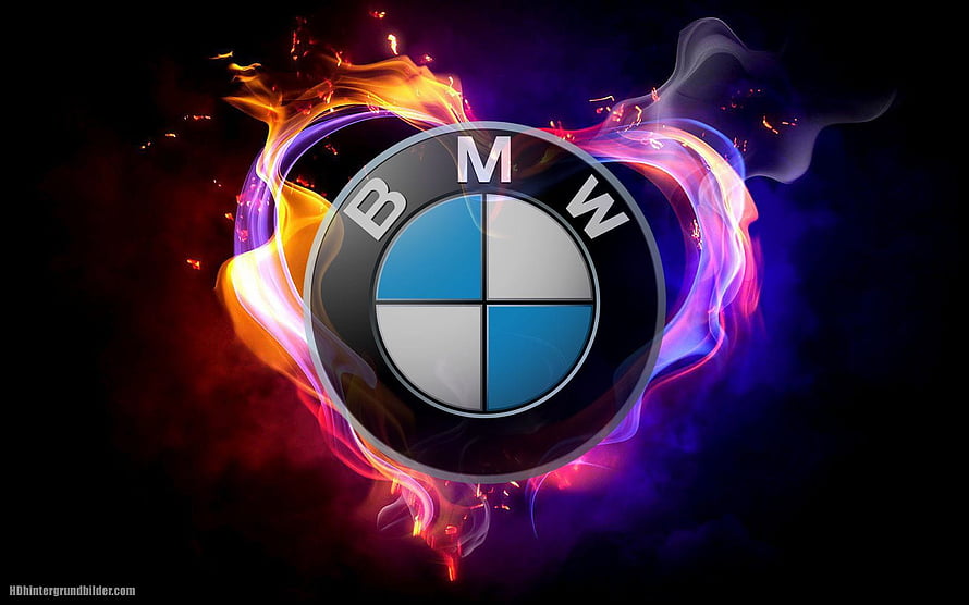 BMW Logo Surrounded by Vibrant Neon Flames and Smoke on a Dark Background HD wallpaper