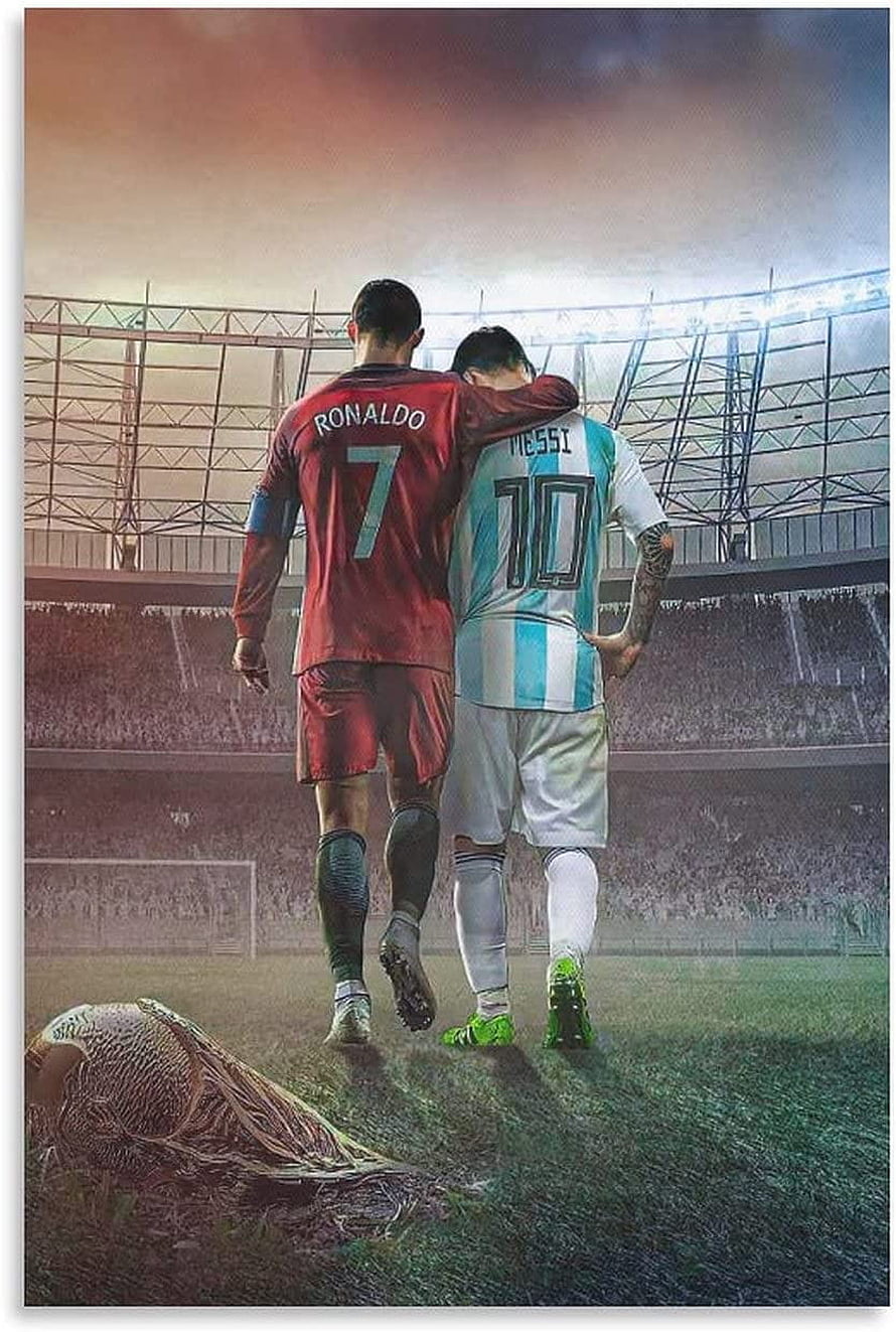 Cristiano Ronaldo and Lionel Messi Walking Together on the Football Pitch HD phone wallpaper