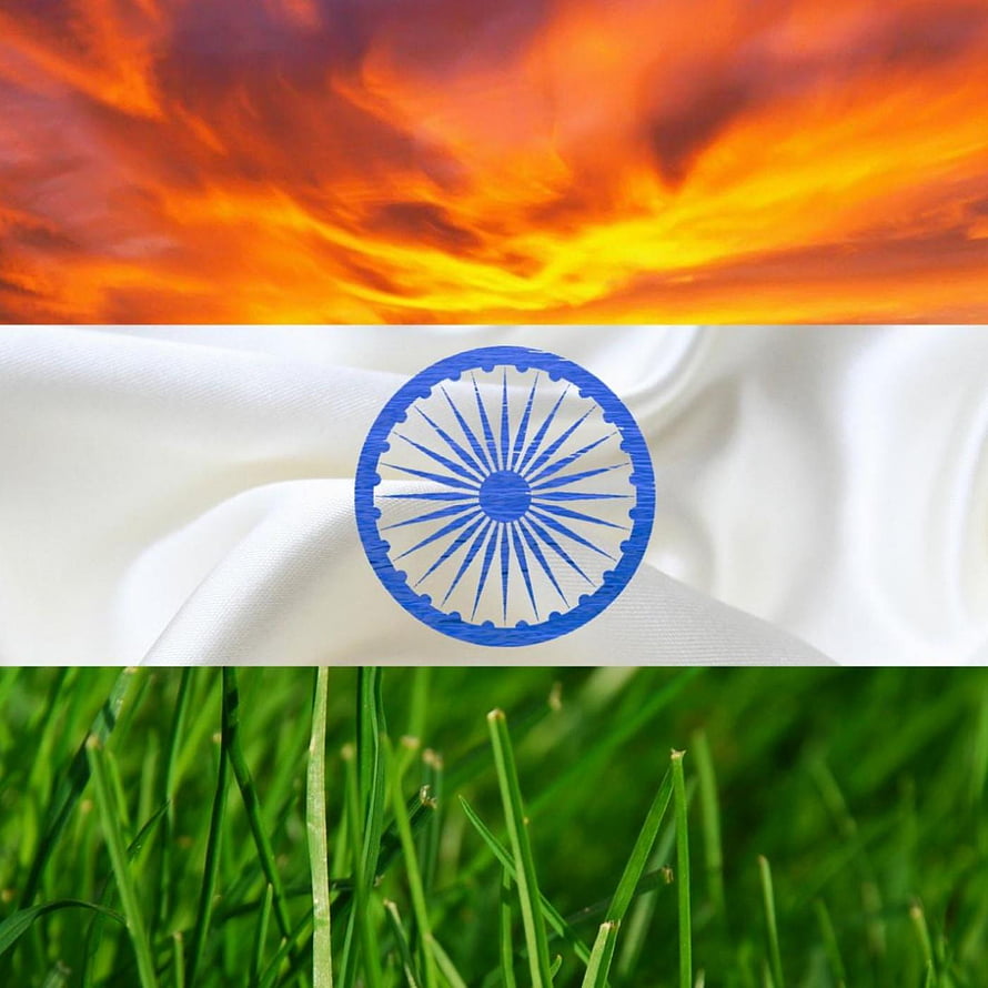 Indian National Flag With Ashoka Chakra Against Sunset Sky And Green Grass HD phone wallpaper