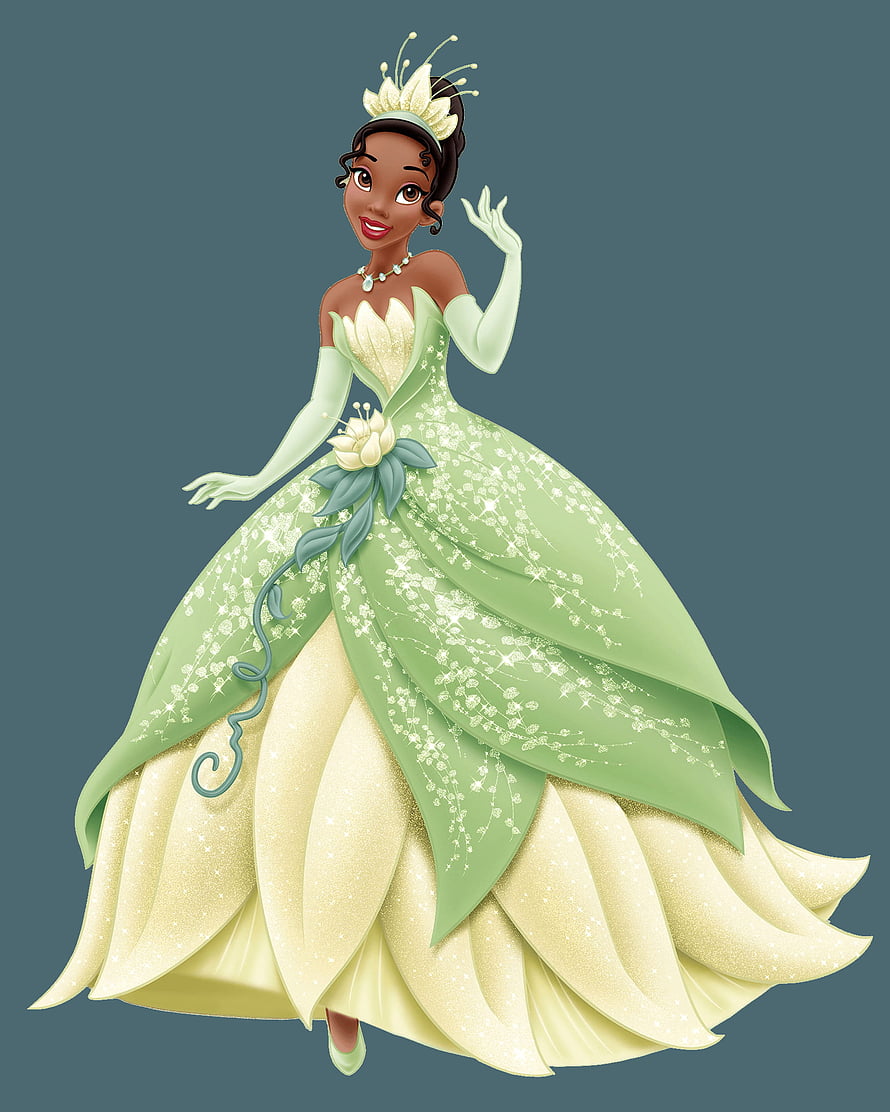 Princess Tiana in Elegant Green Ballgown with Floral Crown and Sparkling Details HD phone wallpaper