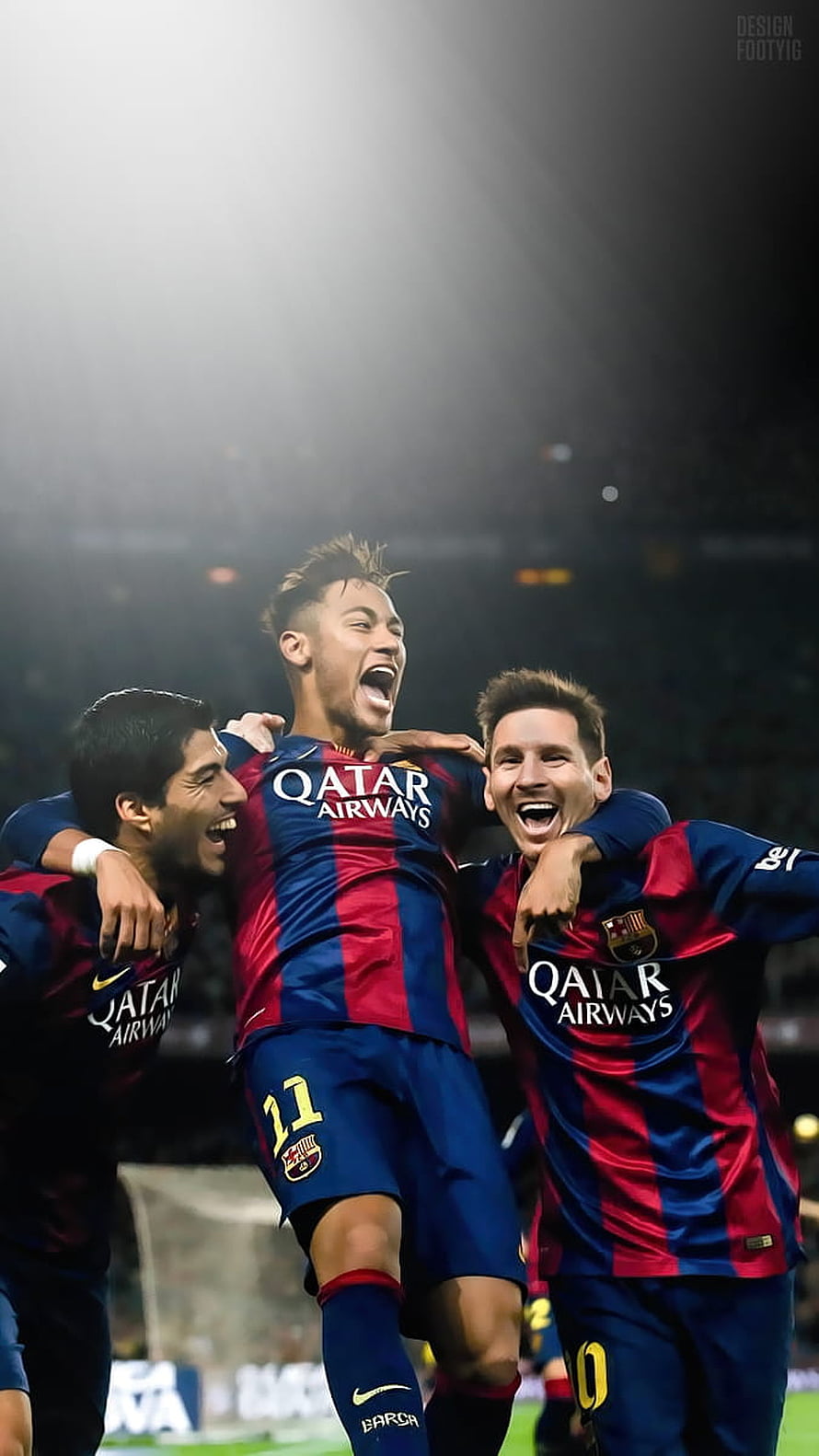 Lionel Messi, Luis Suarez, and Neymar Celebrating Together in FC Barcelona Home Kits HD phone wallpaper