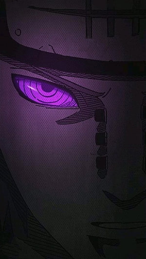Pain Rinnegan Close-Up in Dark Purple and Black Anime Style HD phone wallpaper
