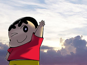 Shin-chan Waving Against a Dramatic Sunset Sky HD wallpaper