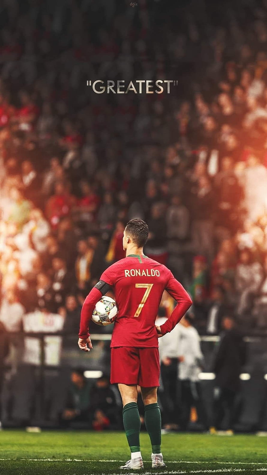 Cristiano Ronaldo in Portugal Red Kit Holding Ball on the Pitch HD phone wallpaper