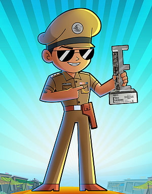 Little Singham Cartoon Character Holding India Licensing Award Trophy HD phone wallpaper