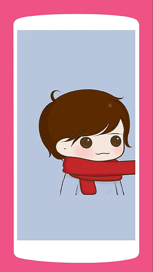 Cute Chibi Boy with Red Scarf on Pink Phone Frame HD phone wallpaper
