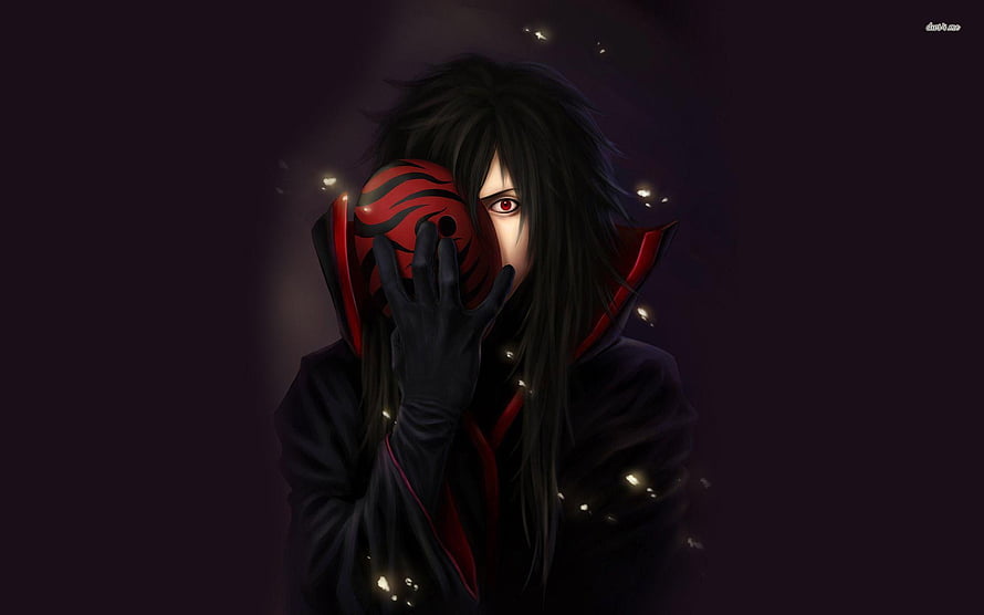 Madara Uchiha Holding Rinnegan Mask in Dark Atmosphere HD wallpaper