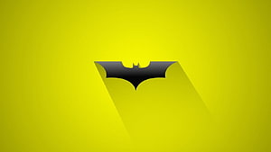 Minimalist Batman Logo on Vibrant Yellow Background with Long Shadow Effect HD wallpaper