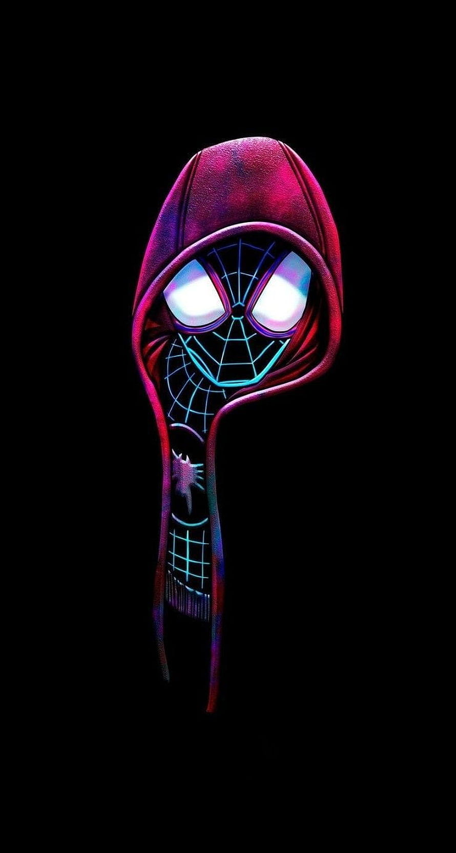 Miles Morales Spider-Man Hooded Portrait with Neon Web Pattern on Black Background, Spider man Miles Morales Into the Spider Verse Ultimate, amoled miles morales HD phone wallpaper