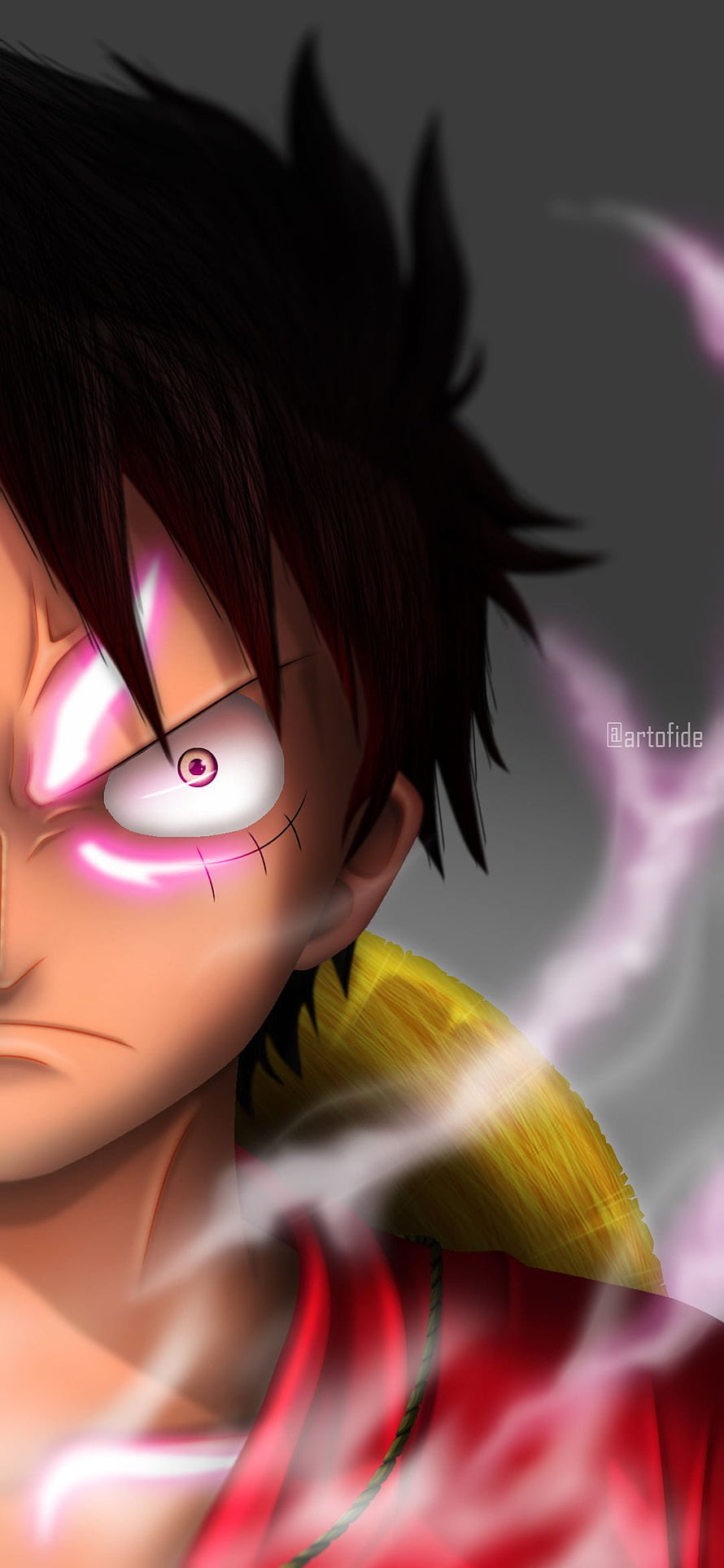 Monkey D. Luffy Gear Second Intense Anime Portrait with Glowing Pink Aura HD phone wallpaper