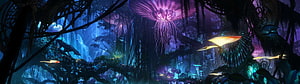Bioluminescent Pandora Forest Scene from Avatar with Glowing Flora and Waterfall HD wallpaper