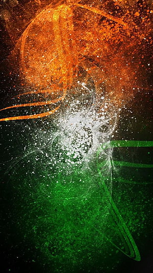 Abstract Cosmic Nebula with Fiery Orange and Emerald Green Particle Swirls HD phone wallpaper