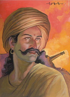 Krantiveera Sangolli Rayanna Portrait Painting with Turban and Mustache HD phone wallpaper