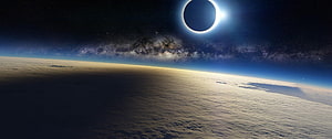 Total Solar Eclipse Viewed From Above Earth's Cloud Layer With Milky Way HD wallpaper