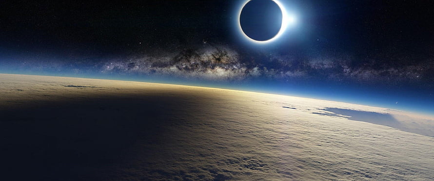 Total Solar Eclipse Viewed From Above Earth's Cloud Layer With Milky Way HD wallpaper