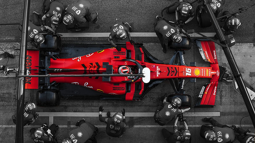 Charles Leclerc Ferrari SF90 Formula 1 Pit Stop Aerial View HD wallpaper