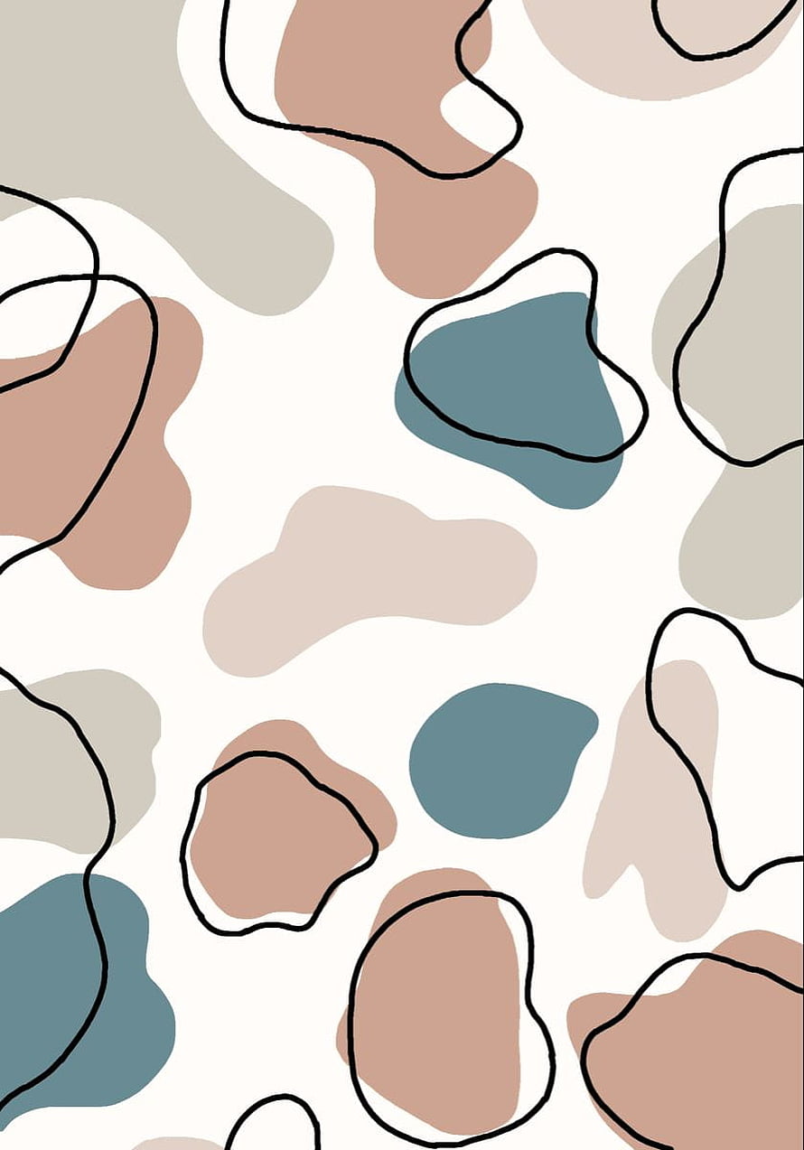 Abstract Organic Shapes Pattern in Muted Earth Tones and Teal HD phone wallpaper