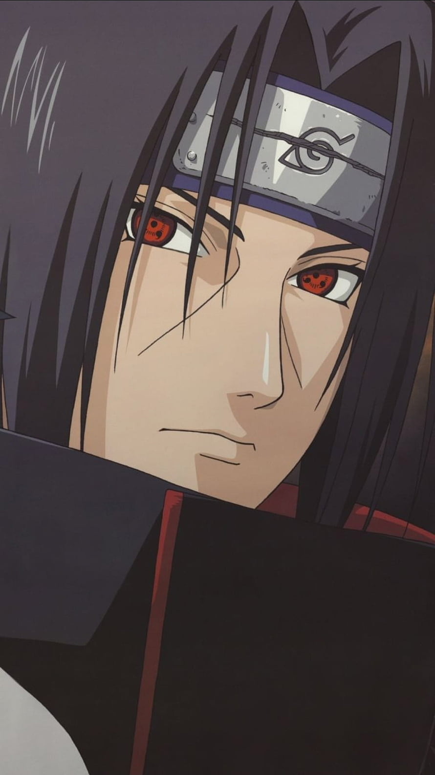 Itachi Uchiha Close-Up Portrait with Sharingan Eyes and Konoha Headband HD phone wallpaper