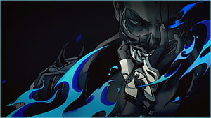 Yoru from Valorant with glowing blue energy and dark armor in dramatic digital art HD wallpaper