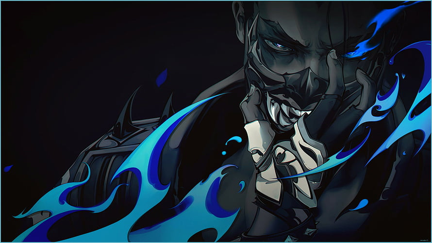 Yoru from Valorant with glowing blue energy and dark armor in dramatic digital art HD wallpaper