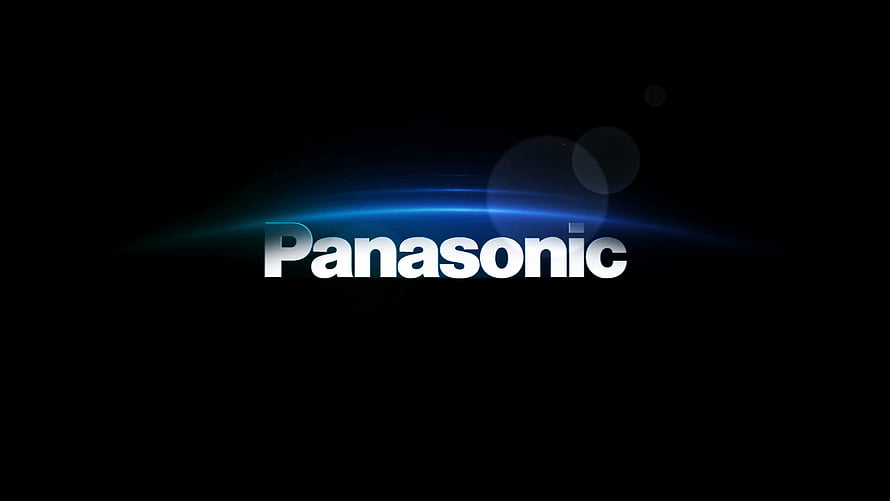 Panasonic Corporate Logo with Blue Lens Flare on Black Background HD wallpaper